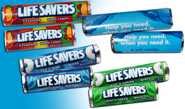 custom-wrapped Lifesaver rolls