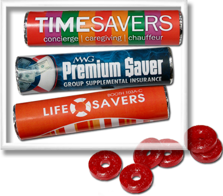 custom-wrapped Lifesaver rolls