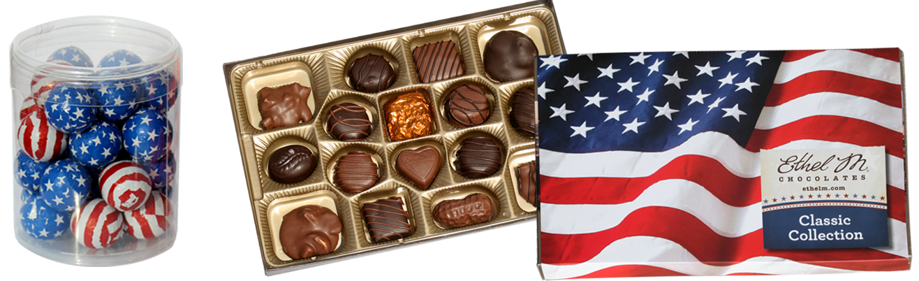 Delicious Chocolates in patriotic gift packs